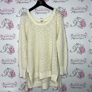 Free people sweater knit cream white side slits comfy soft plush teddy top